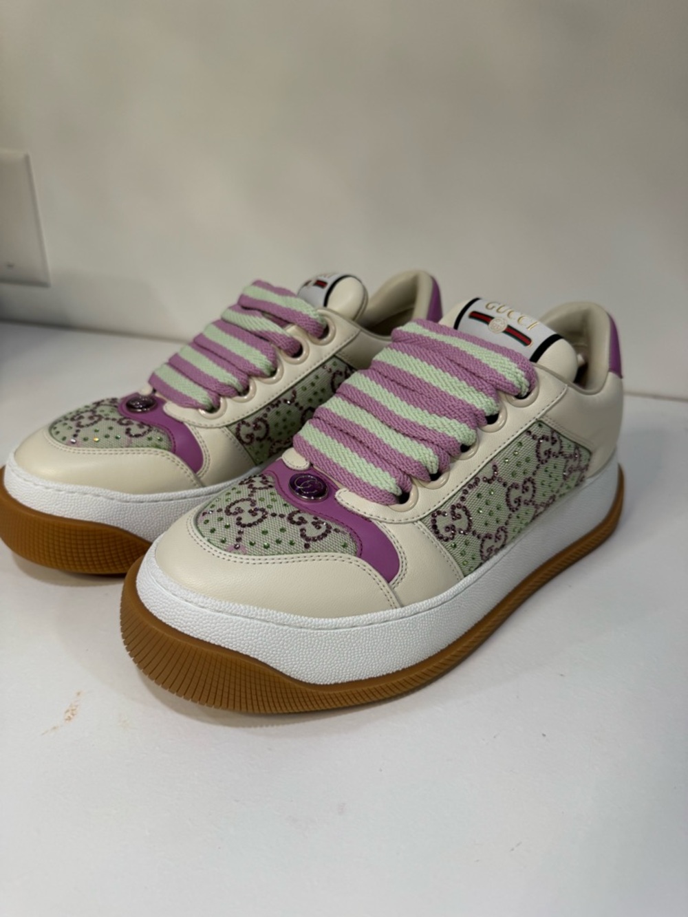 Gucci Cream, Lilac & Light Green Platform Sneakers - Picture 1 of 9